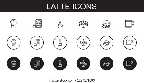 latte icons set. Collection of latte with coffee, cup, mug. Editable and scalable latte icons.