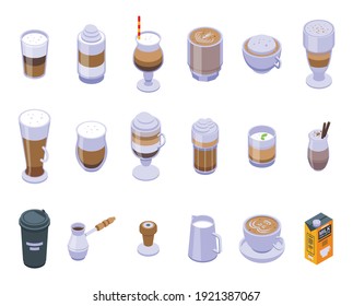 Latte icons set. Isometric set of latte vector icons for web design isolated on white background