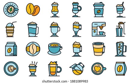 Latte icons set. Outline set of latte vector icons thin line color flat on white
