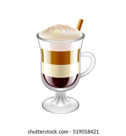 Latte layered coffee drink isolated on white vector illustration