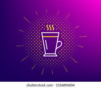 Latte line icon. Halftone pattern. Hot Coffee or Tea sign. Fresh beverage symbol. Gradient background. Latte line icon. Yellow halftone pattern. Vector