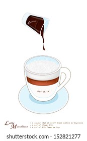 Latte Macchiato in A Glass Cup, Latte Macchiato Is Small Amount of Espresso Coffee with Thick Foamed Milk. 