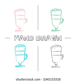Latte macchiato hand drawn icons set. Coffee. Color brush stroke. Isolated vector sketchy illustrations