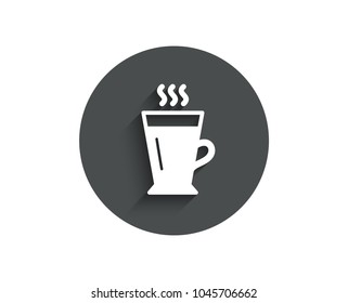 Latte simple icon. Hot Coffee or Tea sign. Fresh beverage symbol. Circle flat button with shadow. Vector