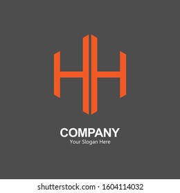The latter HH logo. Design a combination of the letters h and h into a unique and simple symbol, with a hexagon shape. Orange texture for corporate brands and graphic design. Modern logo template