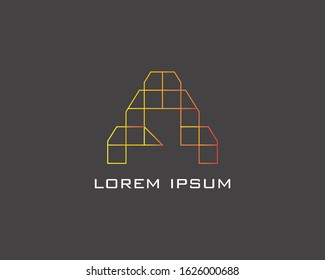 latter A logo design.modern low poly style.striped in orange gradation. A logo vector illustration.