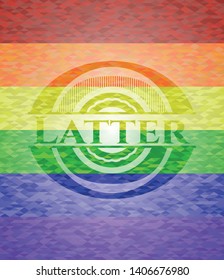 Latter on mosaic background with the colors of the LGBT flag