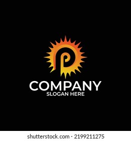 latter p logo concept, point sun logo design template