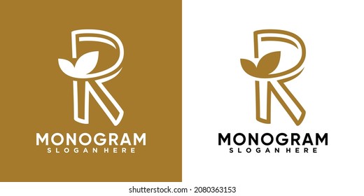latter r and leaf logo design with style and creative concept