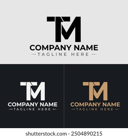 VECTOR DE PLANTILLA DE LOGOTIPOS T, M Y LATTER. FONDO BLANCO Y NEGRO