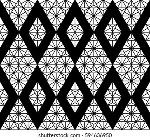 Lattice argyle seamless pattern. Monochrome geometric shapes background. Vector illustration