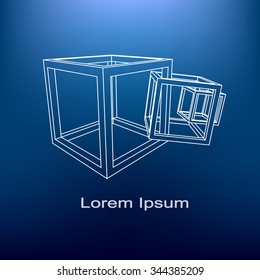 Lattice cubes on a blue background. Detached figure.