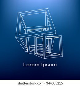Lattice cubes on a blue background. Detached figure.