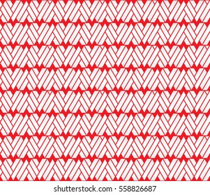 Lattice up and down hearts seamless pattern in red and white color. Geometric shapes background. Vector illustration