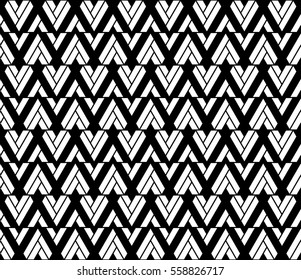 Lattice up and down hearts v shape seamless pattern in monochrome. Geometric shapes background. Vector illustration, easy to recolor