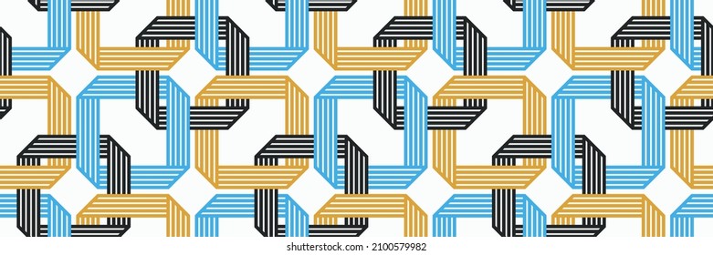 Lattice Geometric Seamless Pattern Vector Design, Trendy Retro Style Minimal Grid Tiling, Net Linear Art.