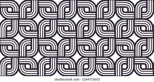 Lattice geometric seamless pattern vector design, trendy retro style minimal grid tiling, monochrome net linear art.