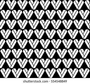 Lattice hearts seamless pattern in monochrome. Geometric shapes background. Vector illustration, easy to recolor