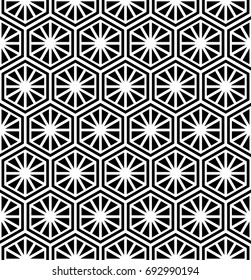 Lattice hexagon seamless pattern in monochrome color.  Geometric shapes background. Vector illustration