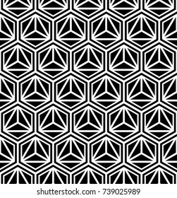 Lattice hexagon seamless pattern in monochrome color.  Geometric shapes background. Vector illustration