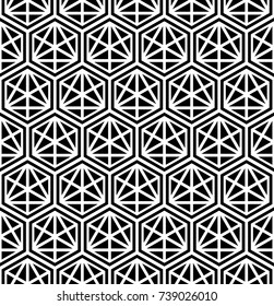 Lattice hexagon seamless pattern in monochrome color.  Geometric shapes background. Vector illustration