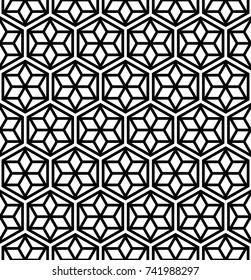 Lattice hexagon seamless pattern in monochrome color.  Geometric shapes background. Vector illustration