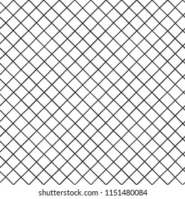 Lattice made of thin uneven doodle style diagonal stripes seamless repeat pattern. Square grid, trellis, grating texture with rhombus cells. Crossing streaks, bars geometric hand drawn background.