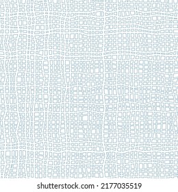 A lattice of small blue irregular squares arranged in vertical and horizontal lines on a white background. Seamless repeating pattern. vector illustration. Perfect for textile or as a texture.