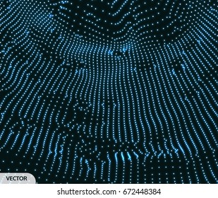 Gitterstruktur. Abstrakter wissenschaftlicher oder technologischer Hintergrund. Grafikdesign. Netzwerk-Illustration mit Teilchen. 3D-Rasteroberfläche. 