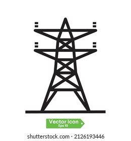 Lattice tower and overhead power line isolated thin line icon. Vector two phase transmission towers power lines outline sign. Electricity pylon structure, steel lattice tower to support power line