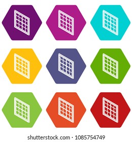 Lattice window frame icons 9 set coloful isolated on white for web