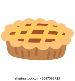 Lattice-top whole pie flat illustration, great for seasonal desserts and Thanksgiving design projects.