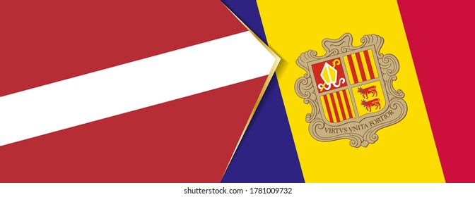 Latvia and Andorra flags, two vector flags symbol of relationship or confrontation.