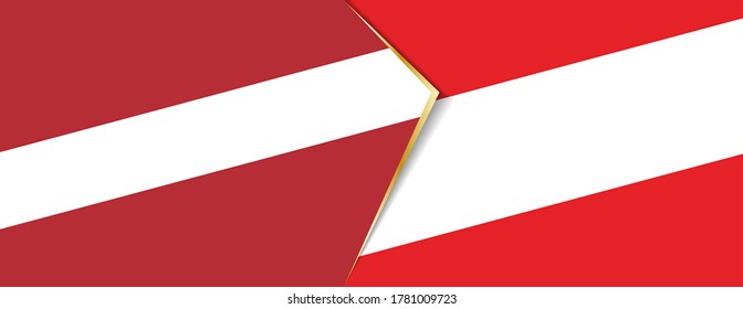 Latvia and Austria flags, two vector flags symbol of relationship or confrontation.