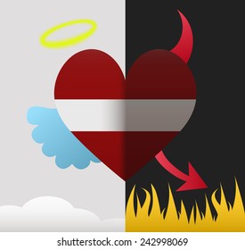 Latvia background of a heart half demon half angel