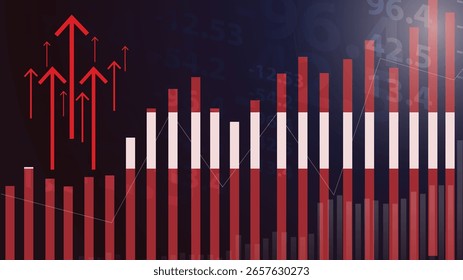 Latvia bar chart graph with ups and downs, increasing values, Latvia country flag on bar graph, upward rising arrow on data, news banner idea, developing country concept