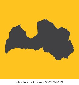 Latvia black map,border on orange background. Vector illustration.