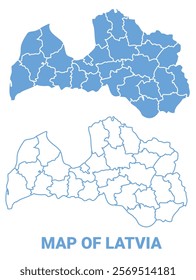 Latvia Blue map flat regions border outline vector illustration