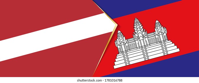 Banderas de Letonia y Camboya, dos banderas vectoriales símbolo de relación o enfrentamiento.