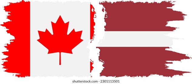 Latvia and Canada grunge flags connection, vector