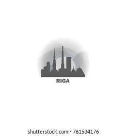 Latvia capital Riga black white sunrise sunset city panorama landscape horizon buildings skyline flat icon logo