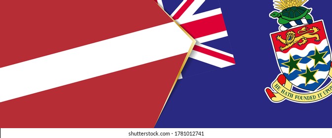 Latvia and Cayman Islands flags, two vector flags symbol of relationship or confrontation.