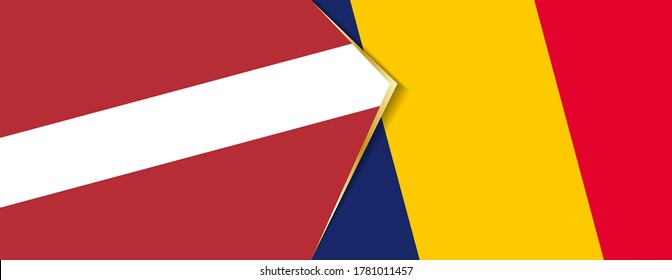 Latvia and Chad flags, two vector flags symbol of relationship or confrontation.