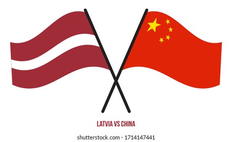 Latvia and China Flags Crossed And Waving Flat Style. Official Proportion. Correct Colors.