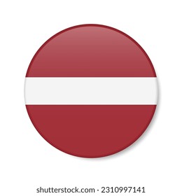 Latvia circle button icon. Latvian round badge flag with shadow. 3D realistic vector illustration isolated on white.