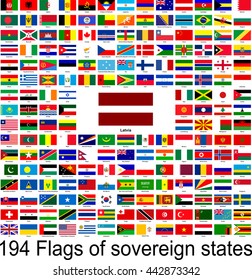 Latvia, collection of vector images of flags of the world