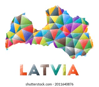 Latvia - colorful low poly country shape. Multicolor geometric triangles. Modern trendy design. Vector illustration.
