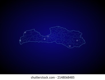 Mapa vectorial de Letonia con ciudades brillantes, mapa de Letonia adecuado para tecnología, innovación o conceptos de internet.