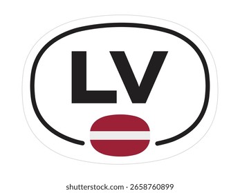 Letonia Etiqueta engomada del código de Country – Emblema oval del LV con los Colores nacionales de la bandera, diseño aislado del Vector para el viaje, la identidad europea, y uso de la plataforma de la acción