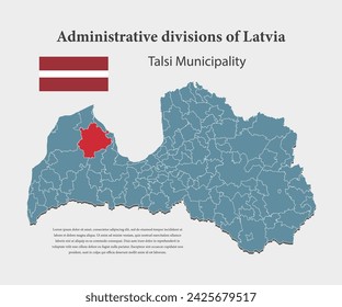 Latvia country - high detailed illustration map divided on regions. Blank Latvia map isolated on background. Vector template Talsi municipality for website, pattern, infographic, education